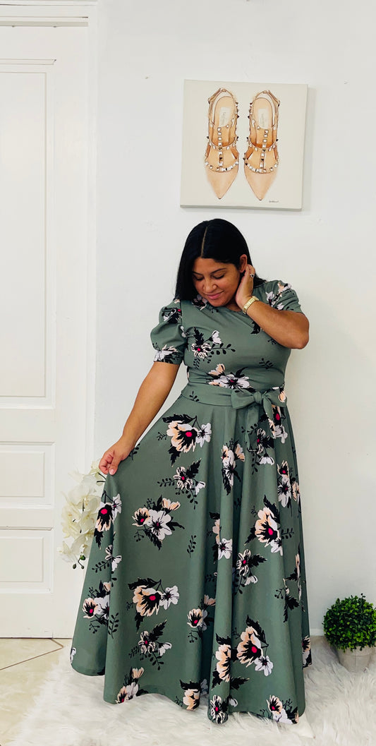 Nora Maxi Floral Dress- Light Green