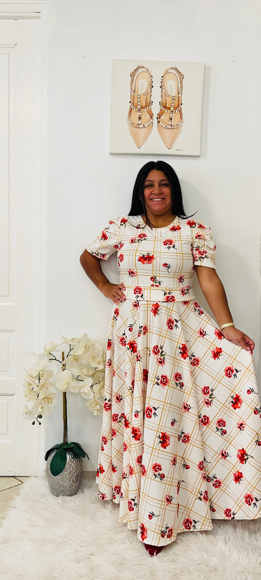 Nora Maxi Plaid Dress- White Yellow