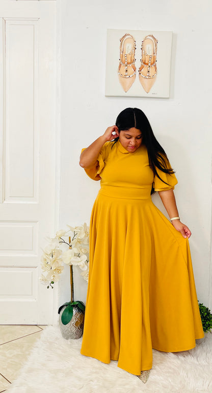 Isabella Solid Maxi Dress- Mustard