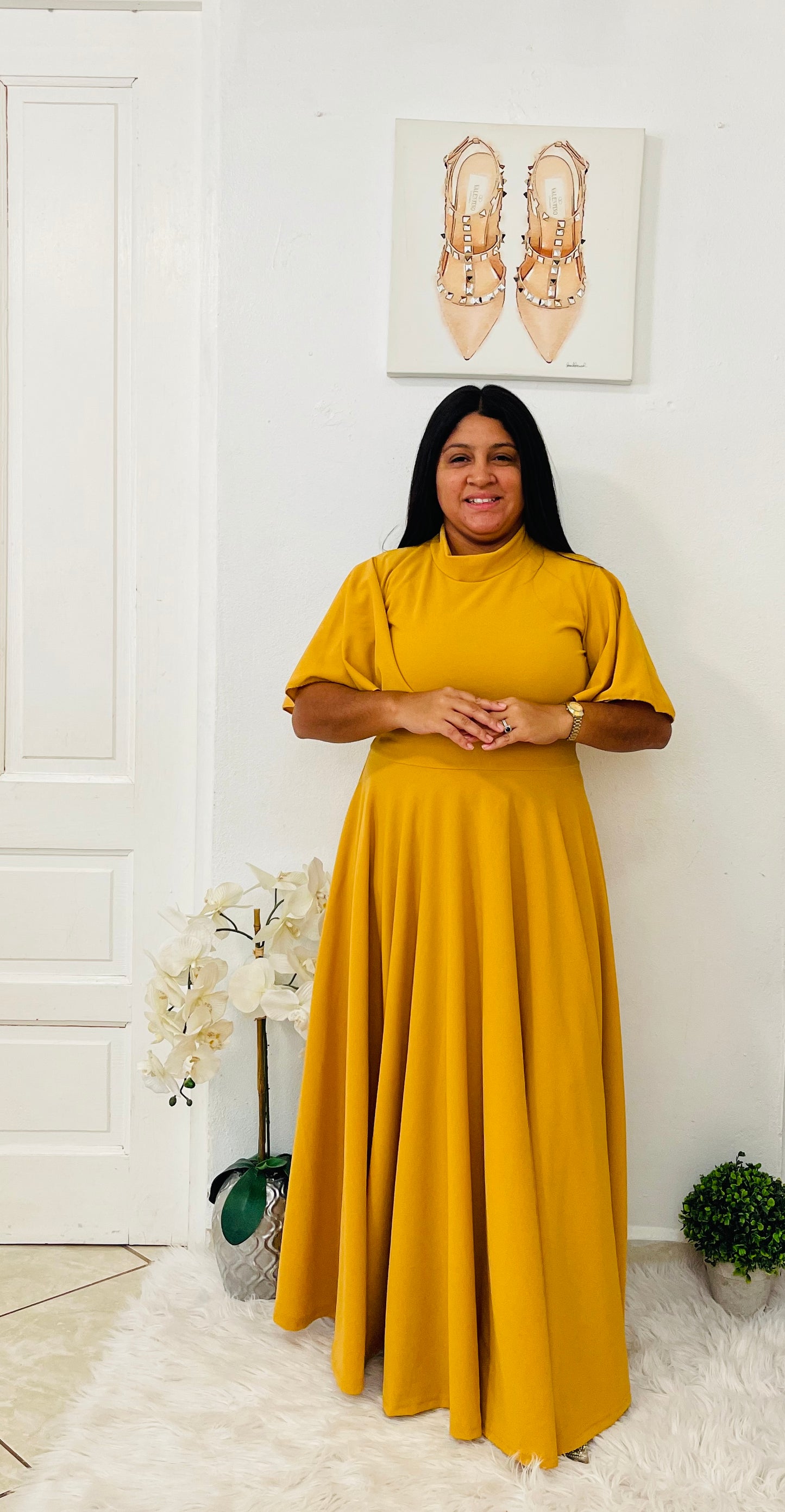 Isabella Solid Maxi Dress- Mustard