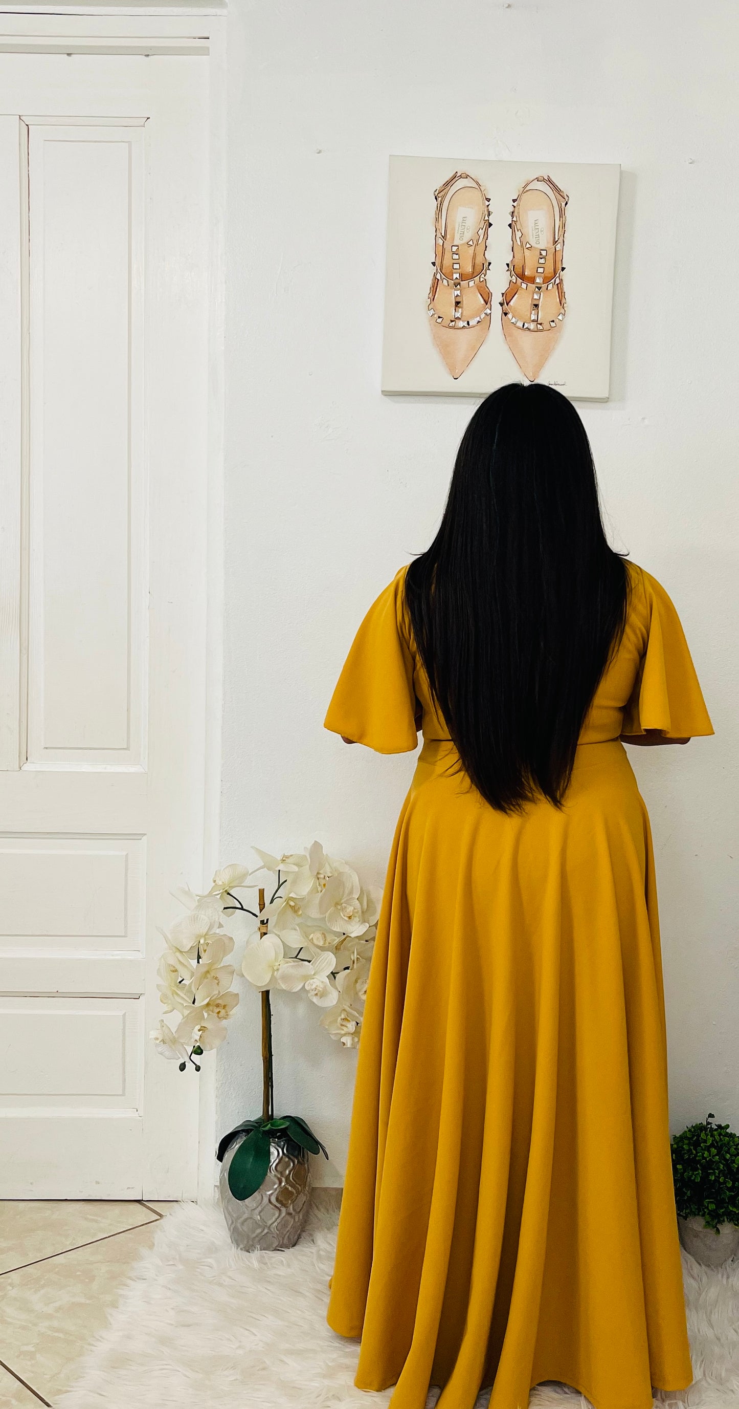 Isabella Solid Maxi Dress- Mustard