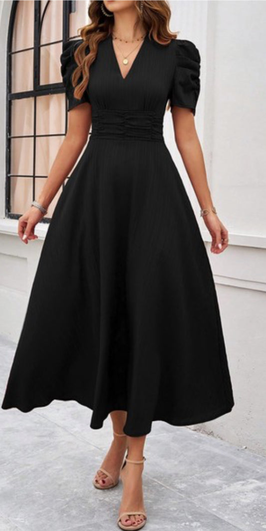 Roxy Waisted Maxi Dress- Black