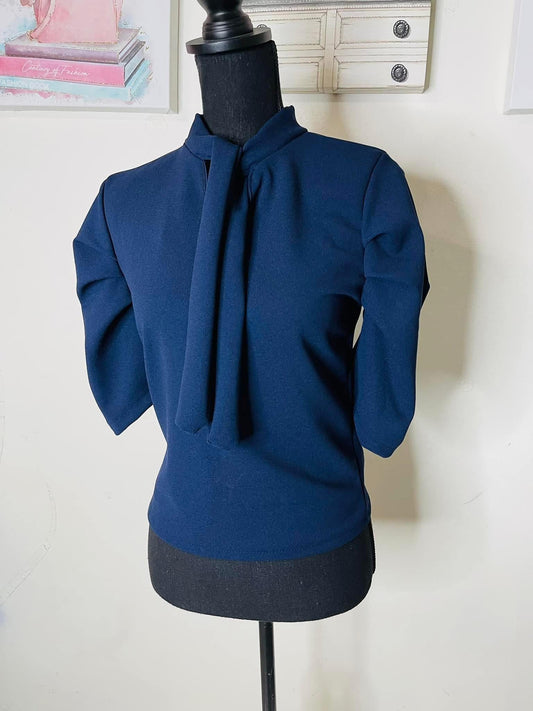 Amara Puffed Blouse- Navy Blue